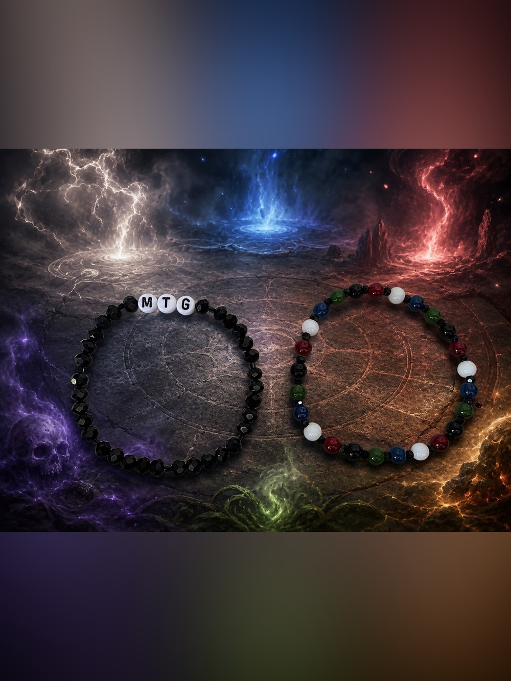 MTG Inspired Fantasy Mana Bracelet Set | Gamer Beaded Bracelet Duo 9”